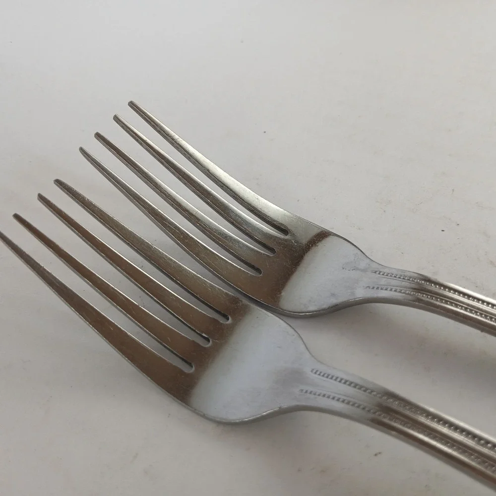 2-Gibson 18/0 Stainless Flatware BEADED Dinner Forks 6 3/8